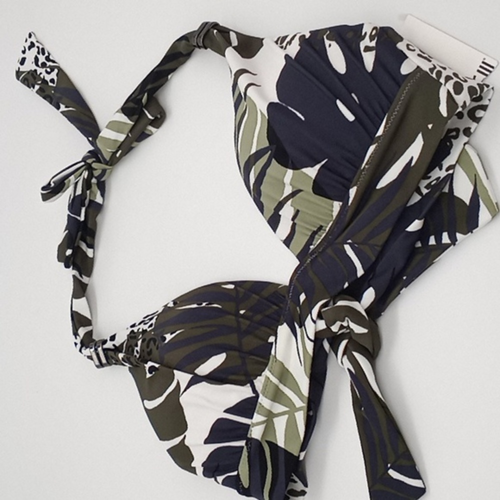 Bar‎ III Tropical Print Halter Bikini Swim Top Green XS